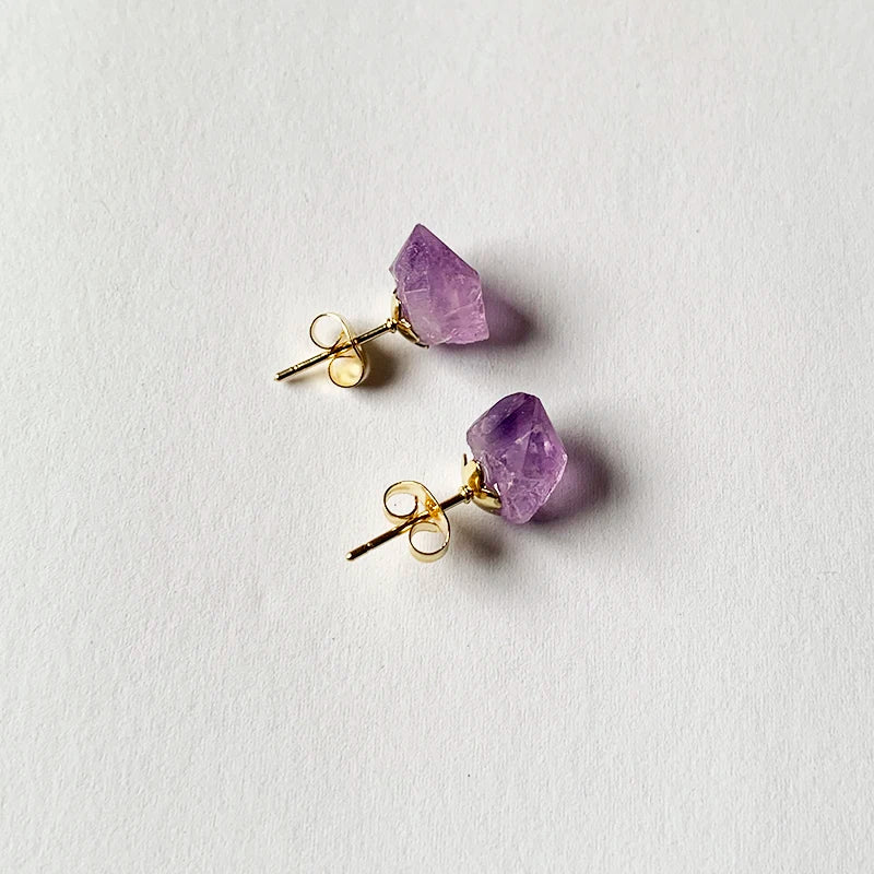 Natural Amethyst Rough Stone Earrings