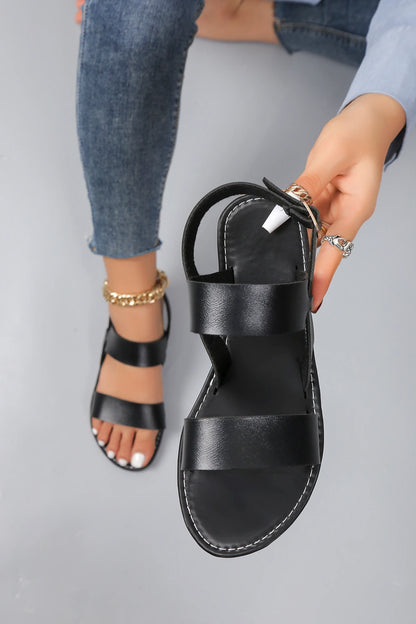 Flat Sandals - Leather Cross Strap Rome Style