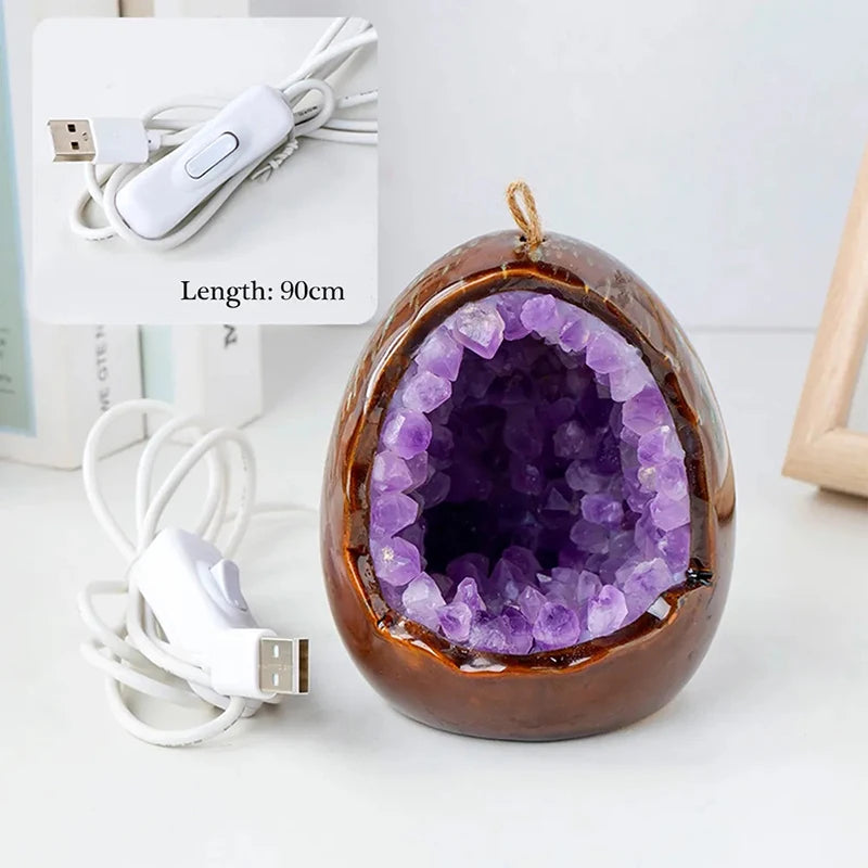 Natural Crystal Amethyst Cave Table Lamp