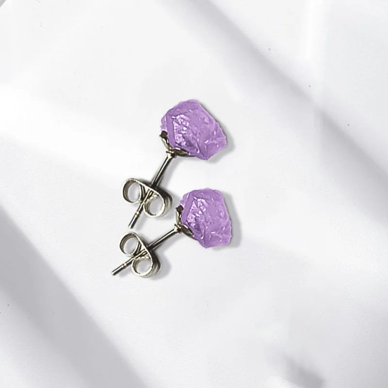 Natural Amethyst Rough Stone Earrings