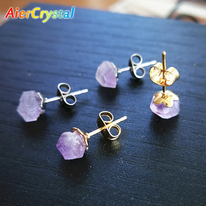 Natural Amethyst Rough Stone Earrings