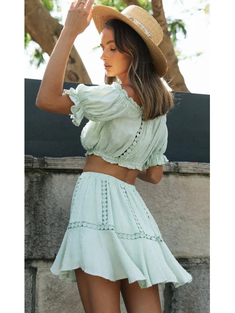 2024 Summer Two Piece Sets - Bohemian Casual Beach Skirt & Crop Top