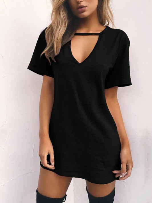 Elegant - Wrap Deep V Neck Cut Out Dress