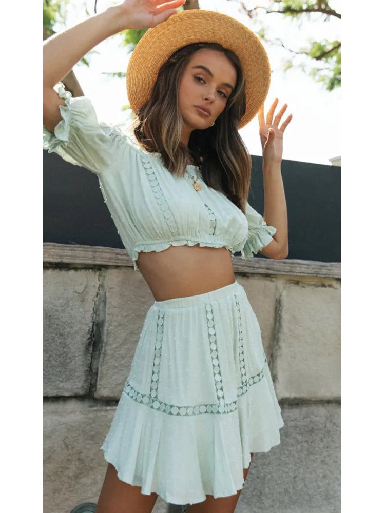 2024 Summer Two Piece Sets - Bohemian Casual Beach Skirt & Crop Top