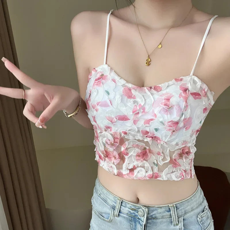 Lace Crop Top Rose Floral