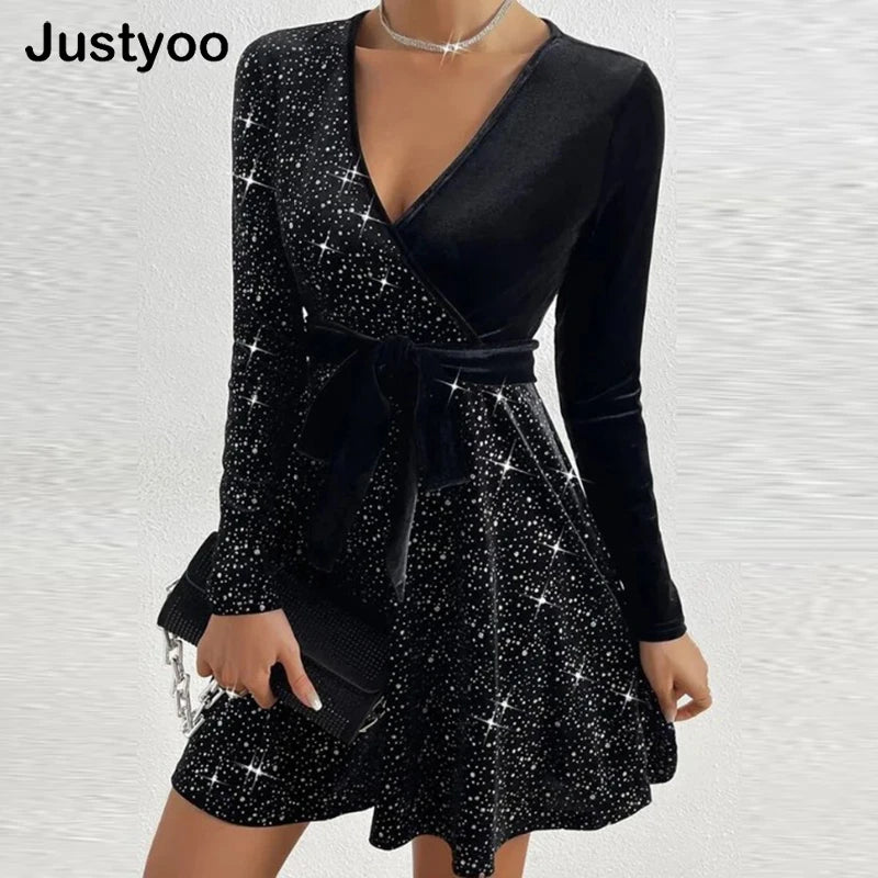 NEW V Neck Long Sleeve Mini Dress